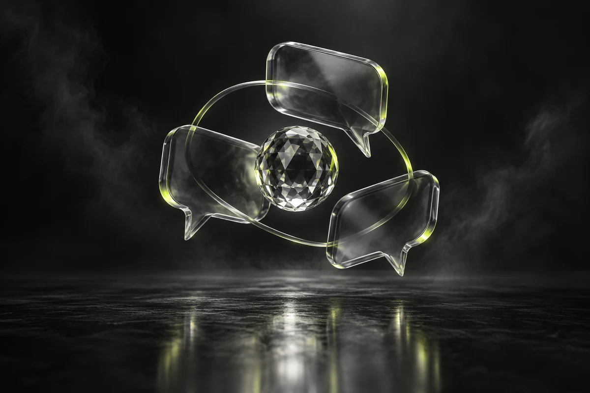 Glass speech patterns around the crystal sphere
