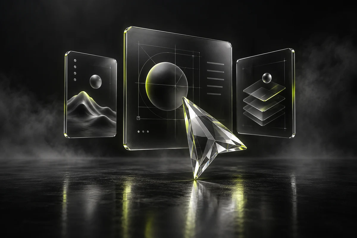 Crystal cursor and dark glass interface panels
