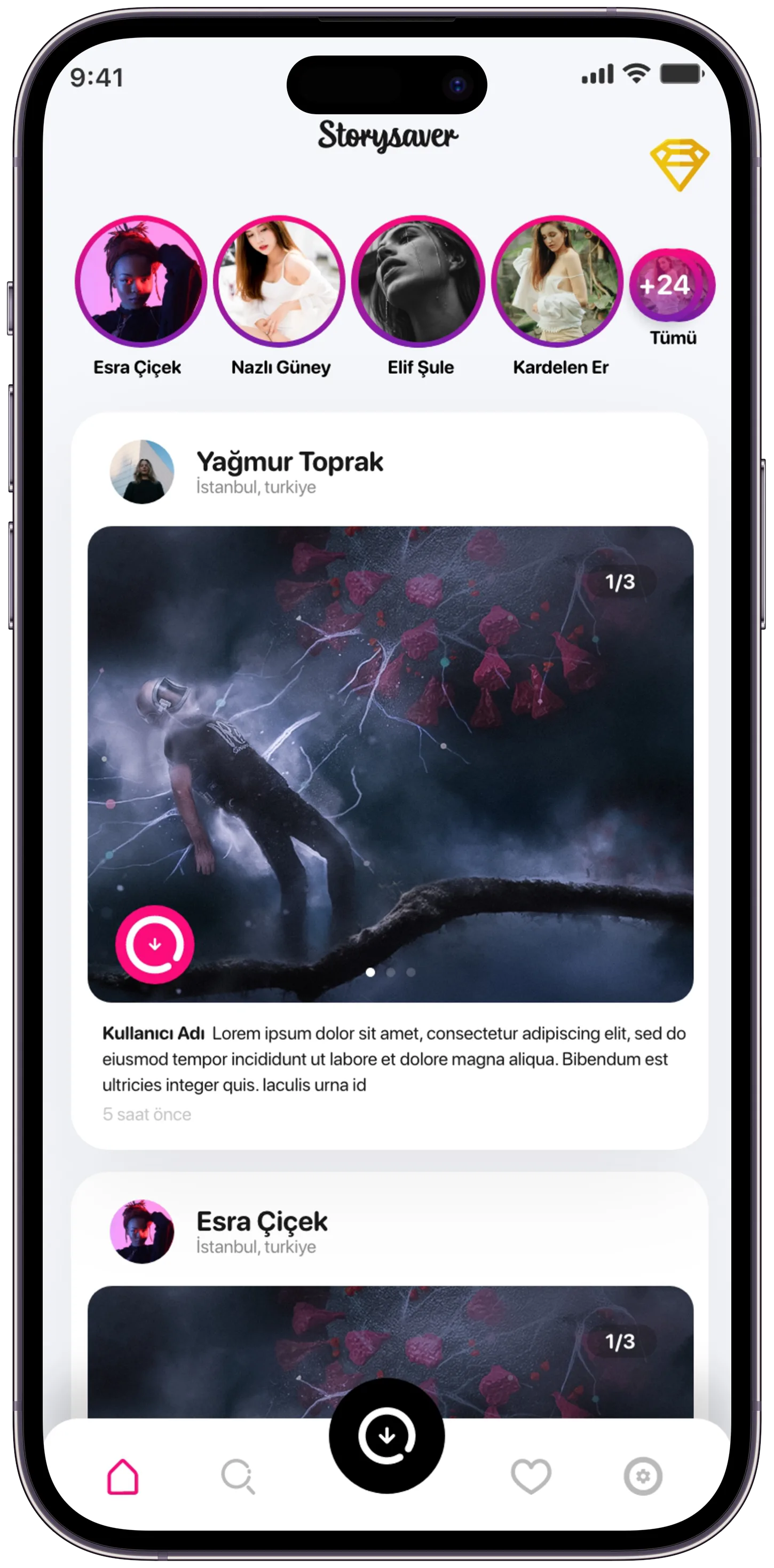 Story Saver Social App — tasarım 7