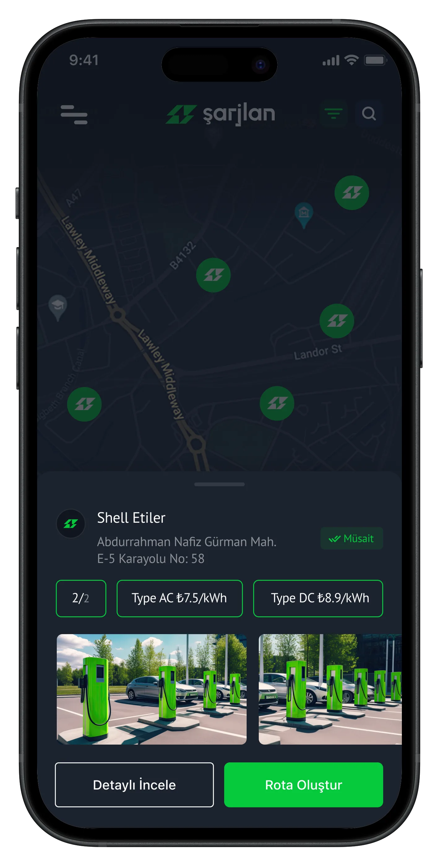 Car Charging Stations App — tasarım 9