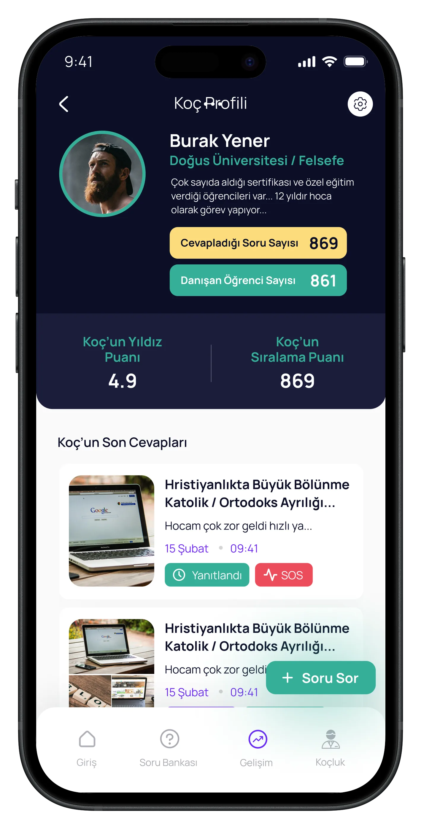 Question Based Education App — tasarım 9