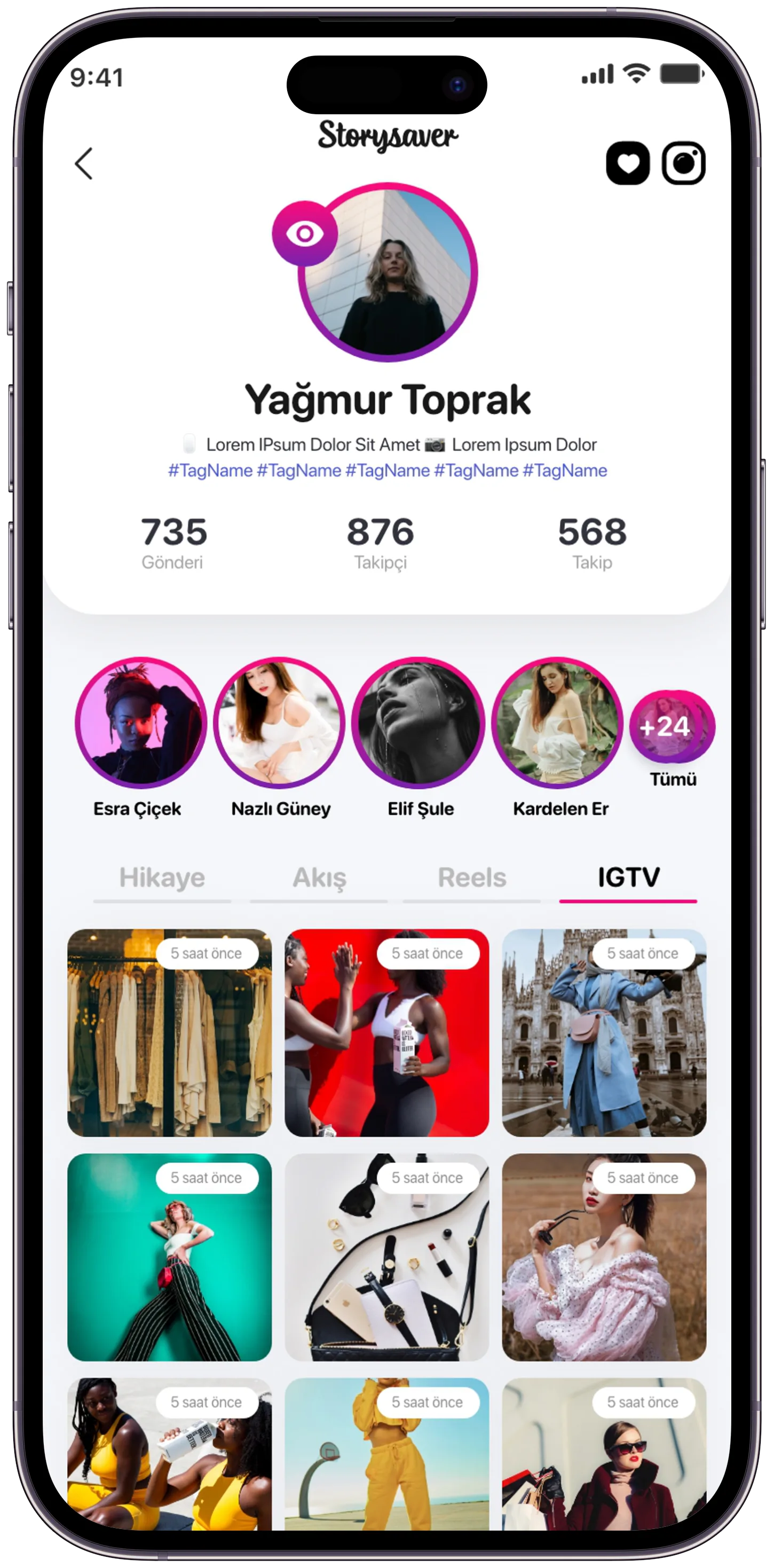 Story Saver Social App — tasarım 14