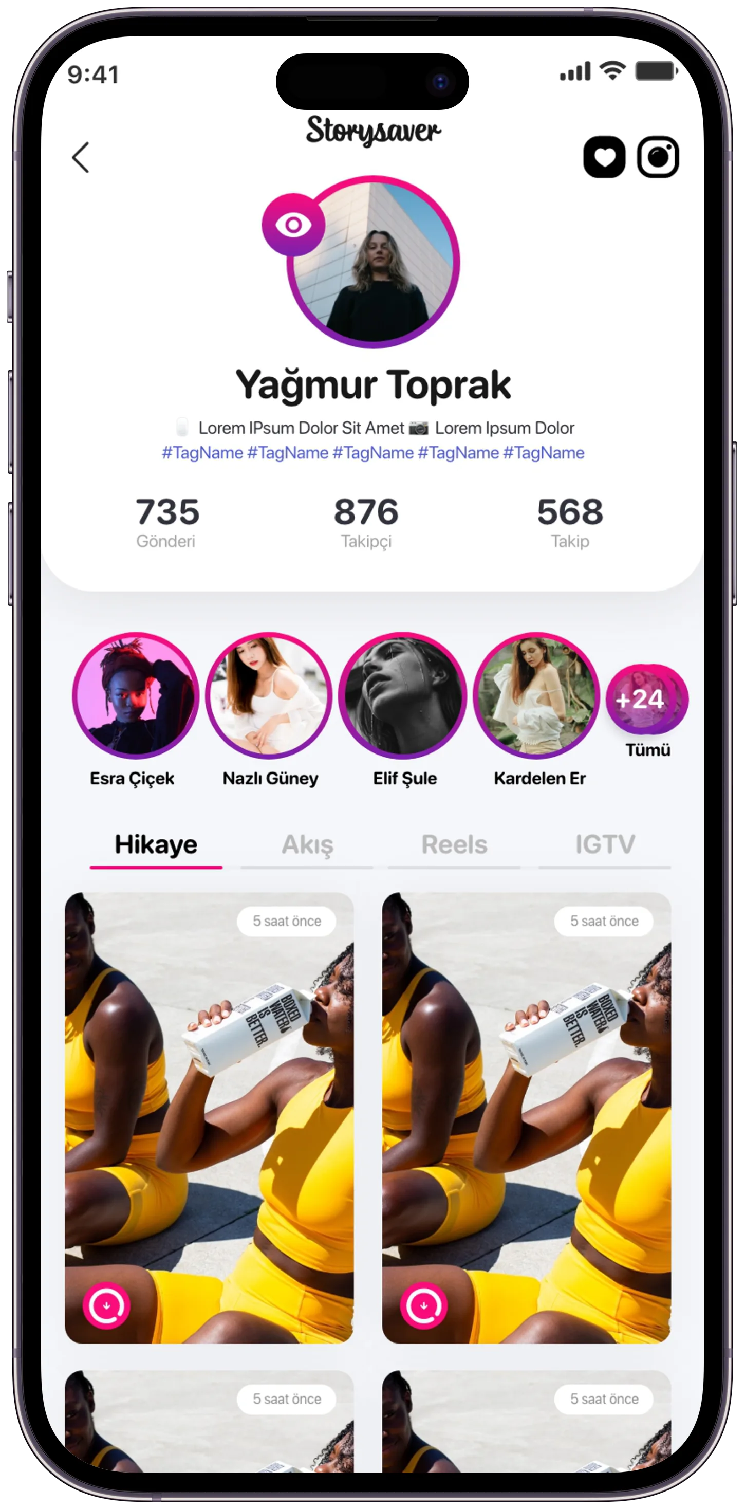 Story Saver Social App — tasarım 13
