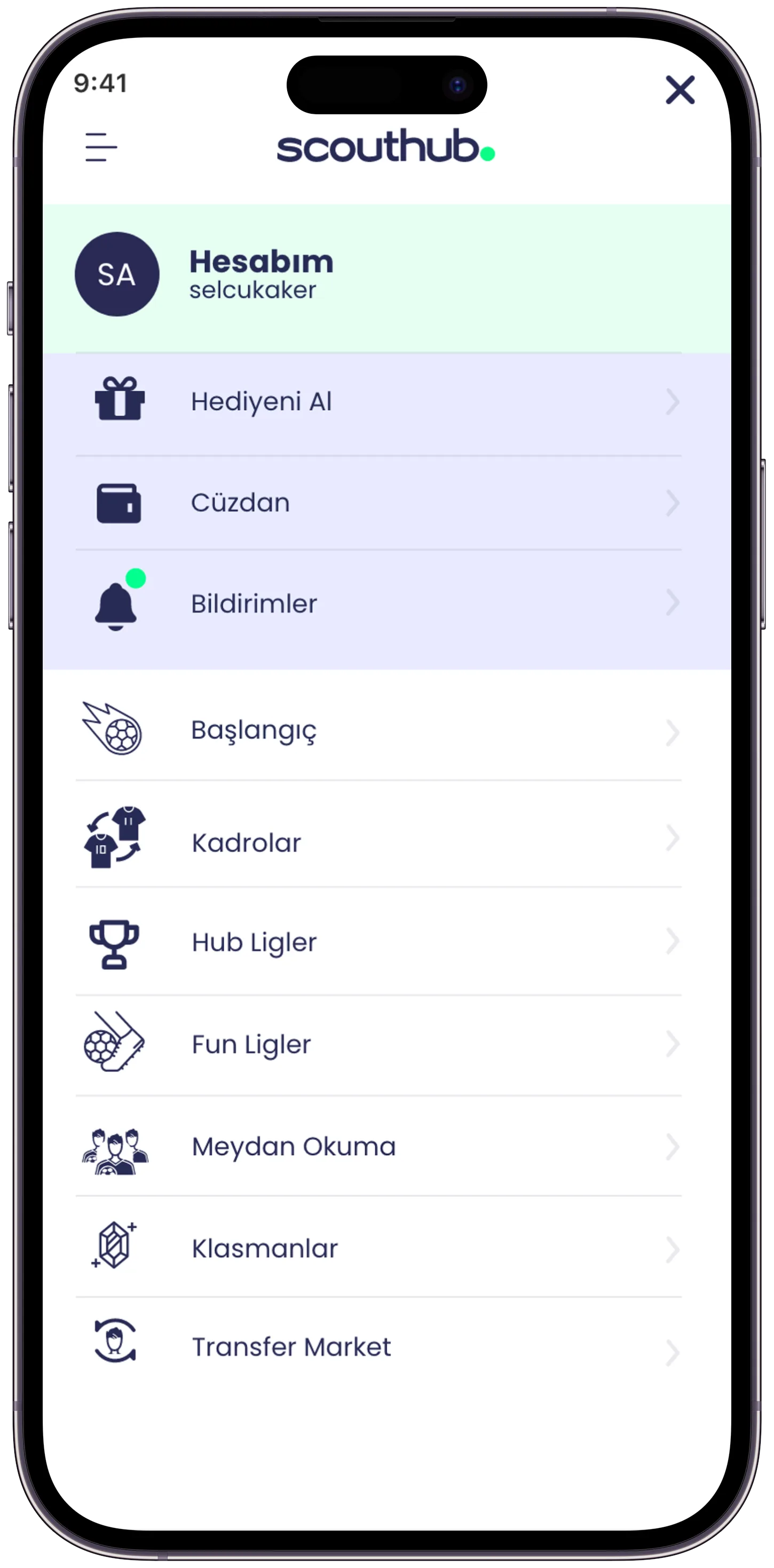 Scouthub Player App — tasarım 16