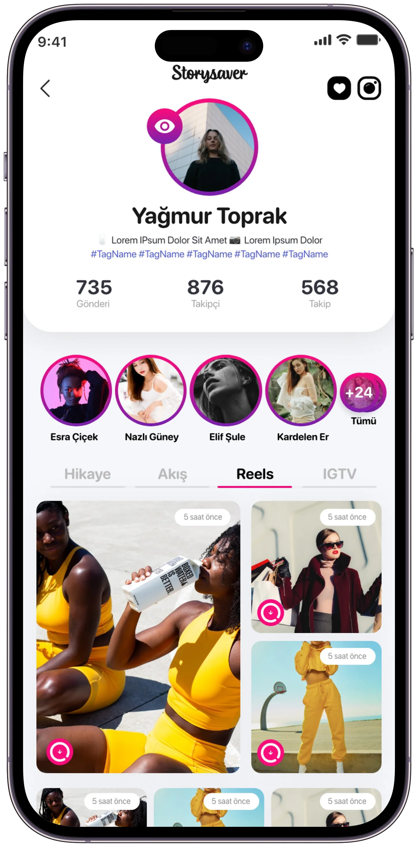 Story Saver Social App — tasarım 15