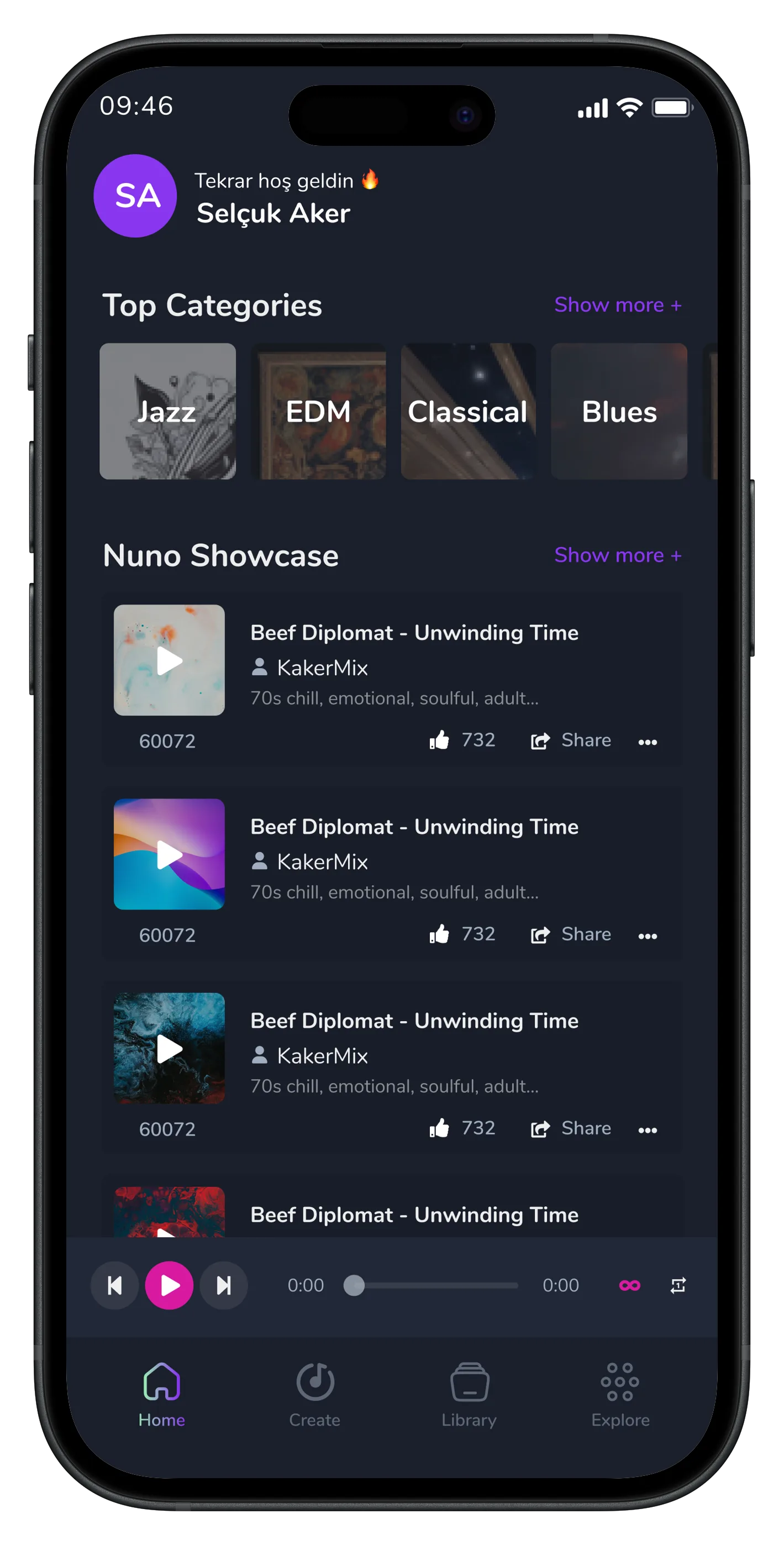 AI Create Music Mobile App — tasarım 3