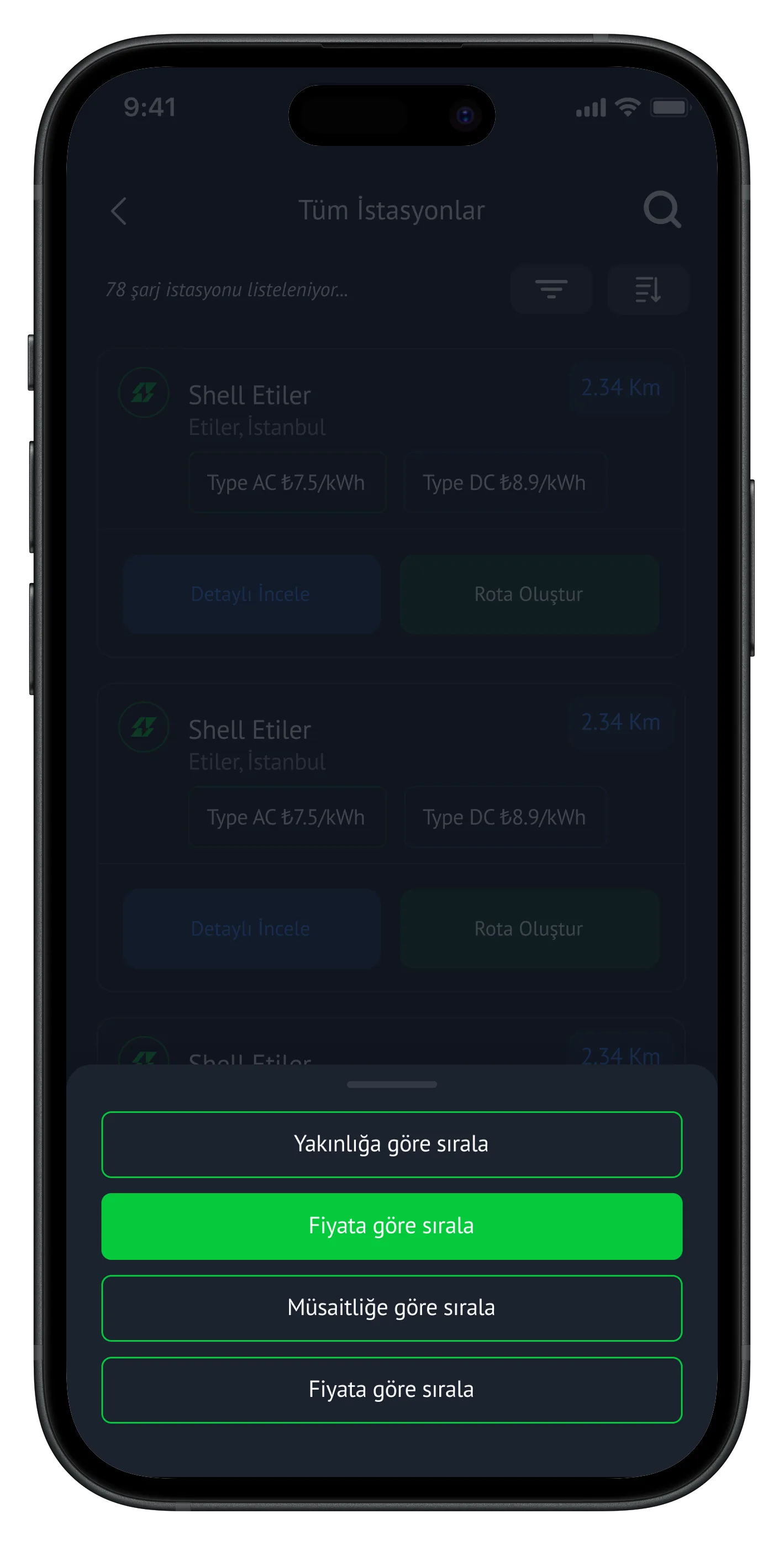 Car Charging Stations App — tasarım 18