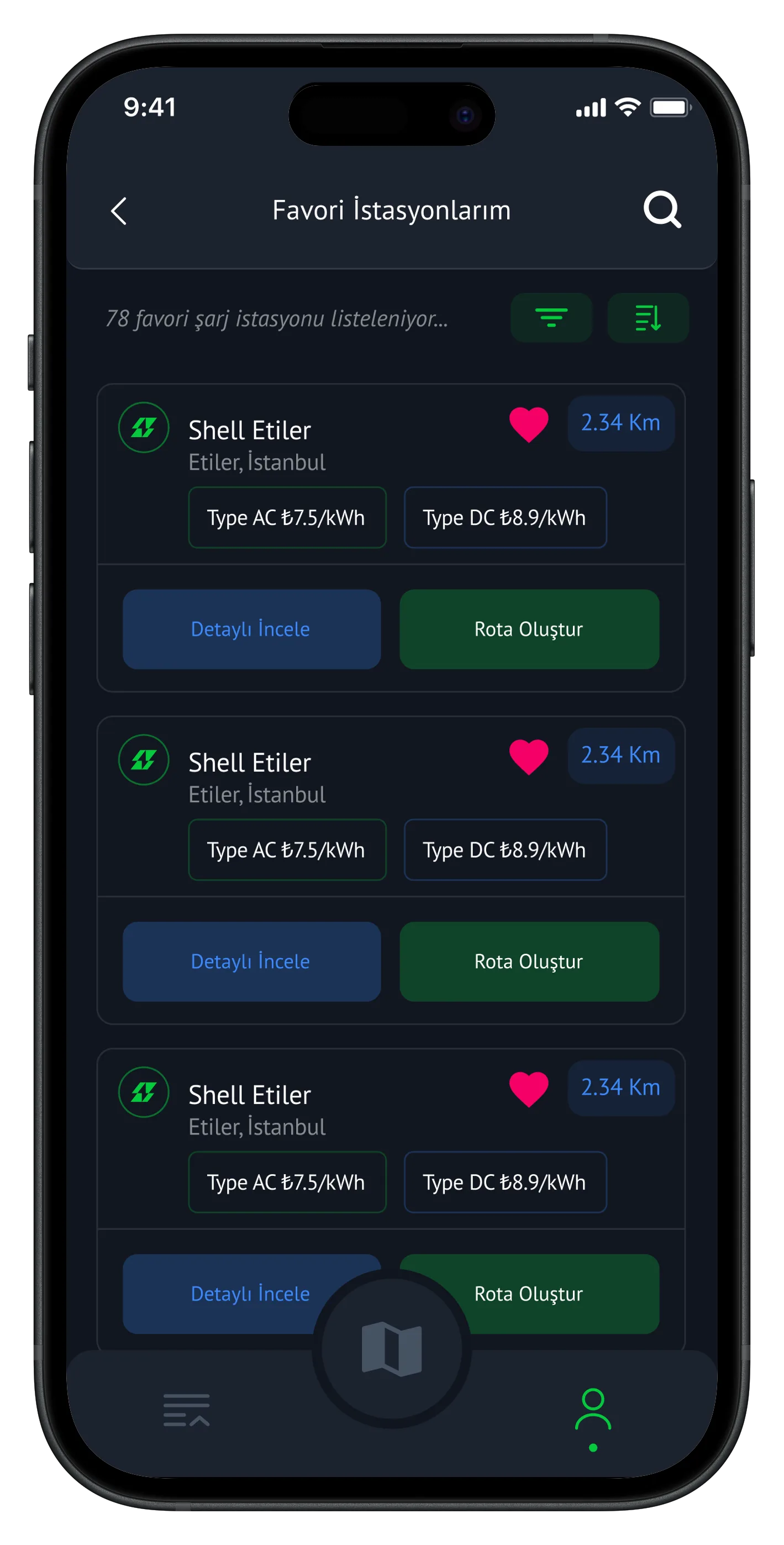 Car Charging Stations App — tasarım 13
