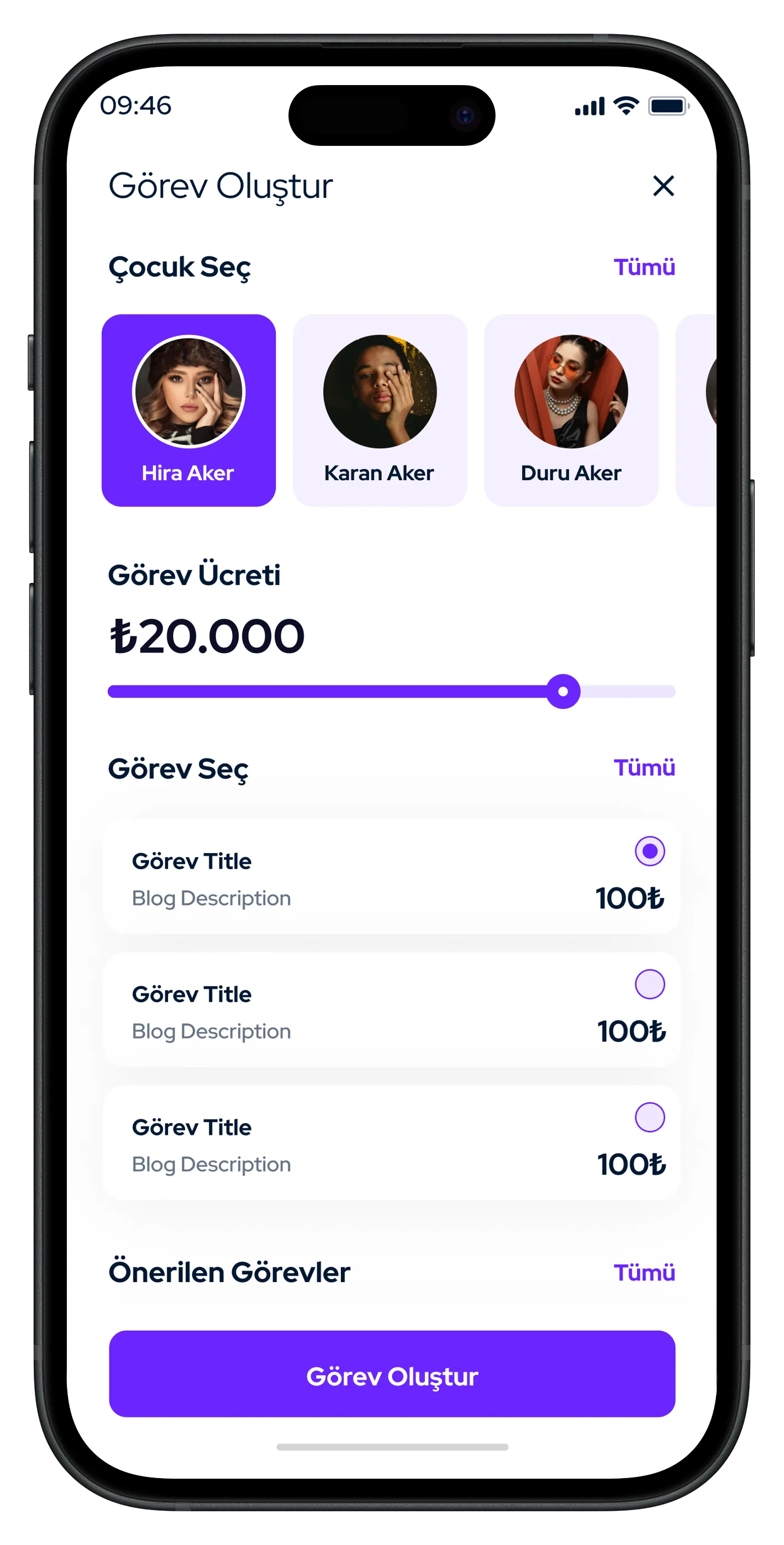 Parent & Child Finance Mobile App — tasarım 1