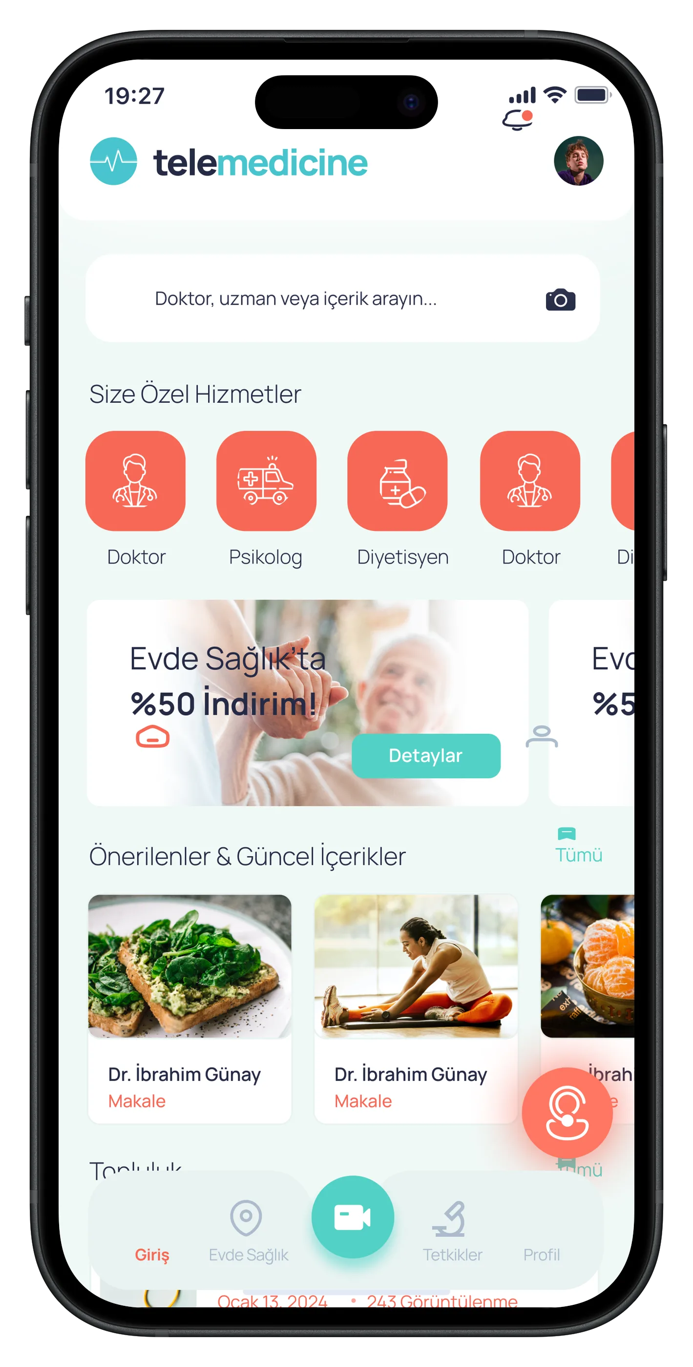 Health Mobile App — tasarım 3