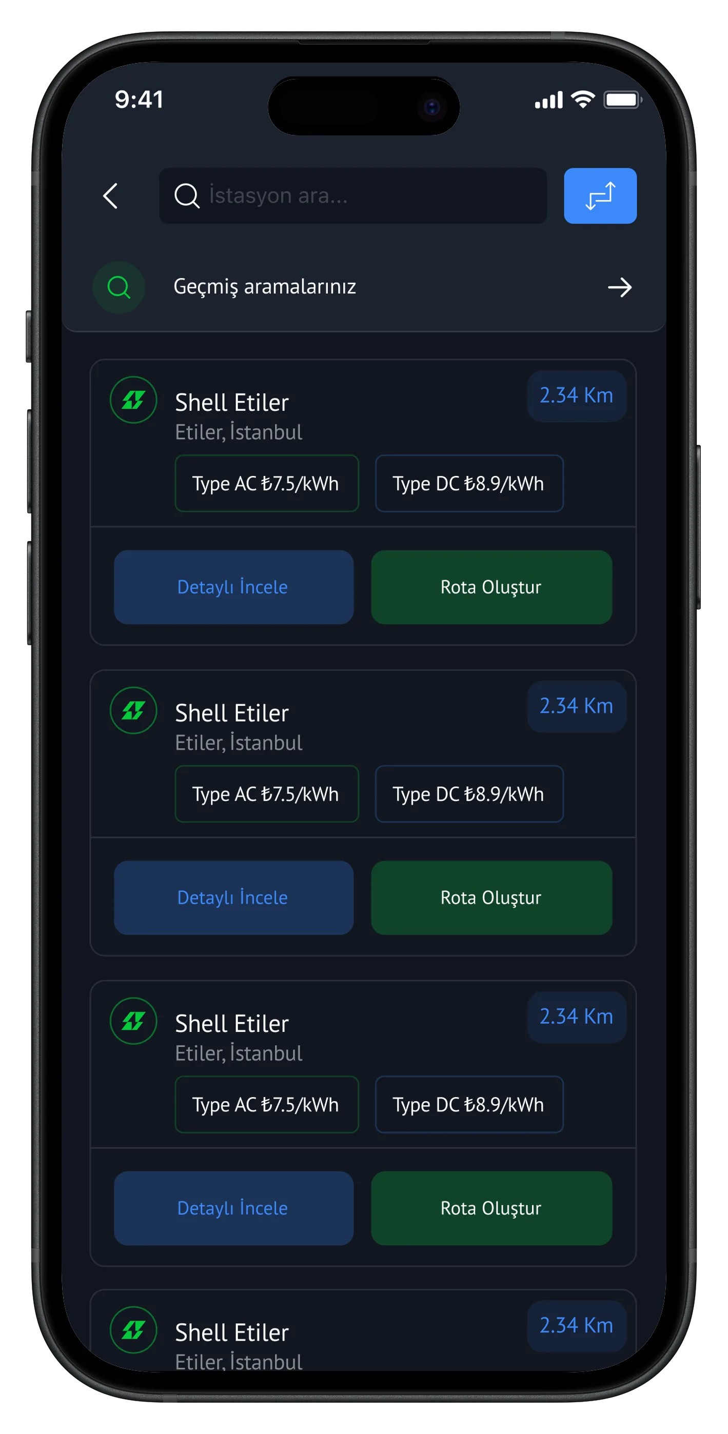 Car Charging Stations App — tasarım 10