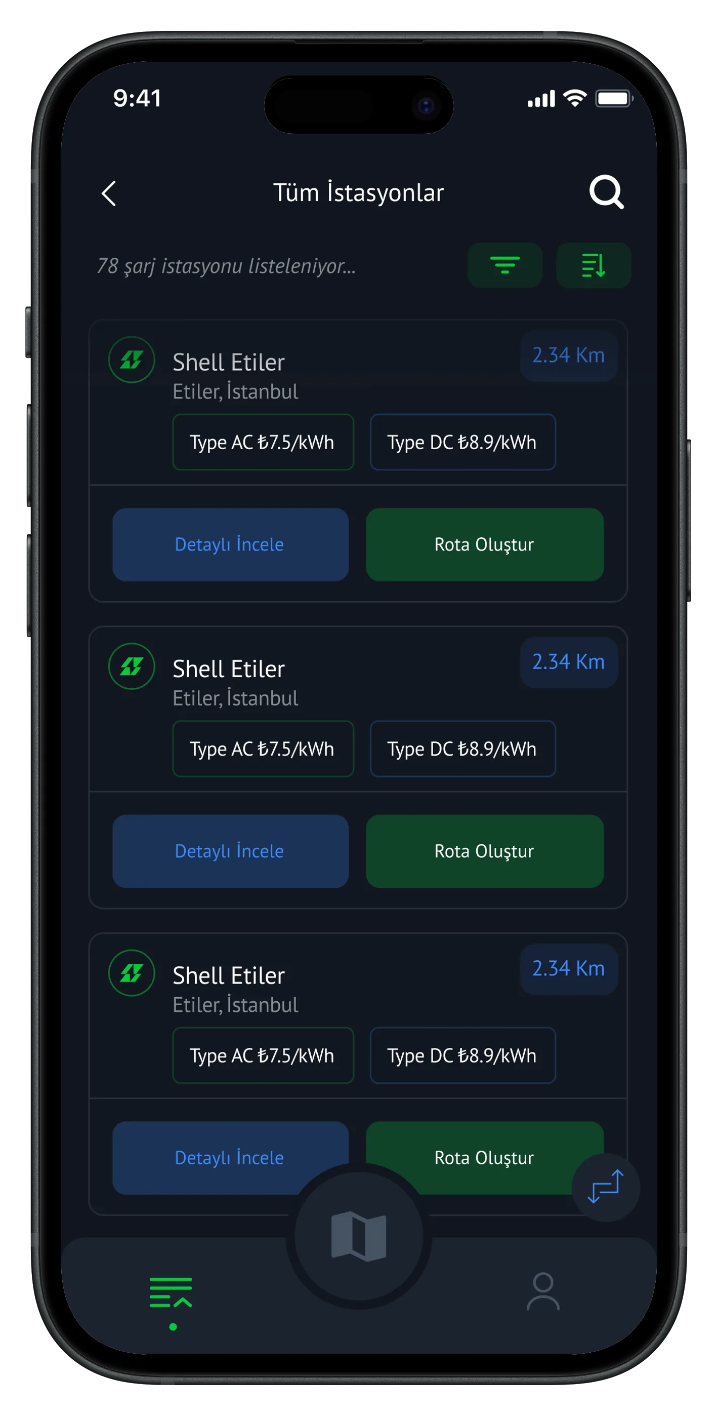 Car Charging Stations App — tasarım 14