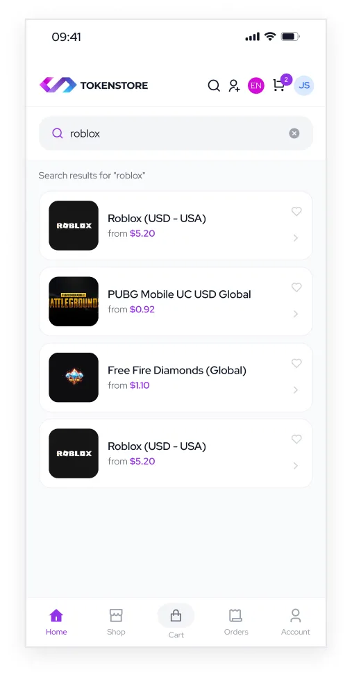 Token Store App — ekran
