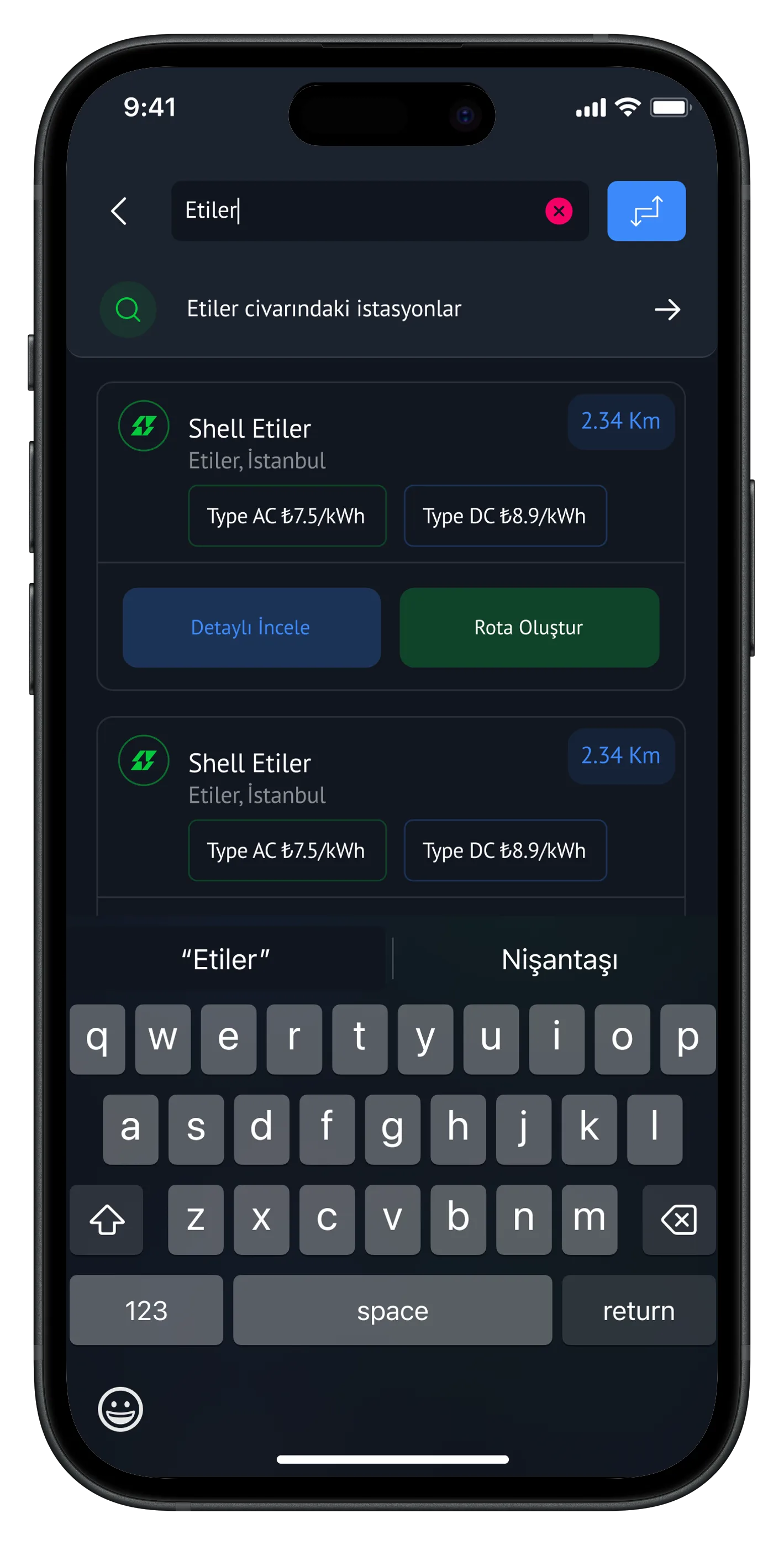 Car Charging Stations App — tasarım 11
