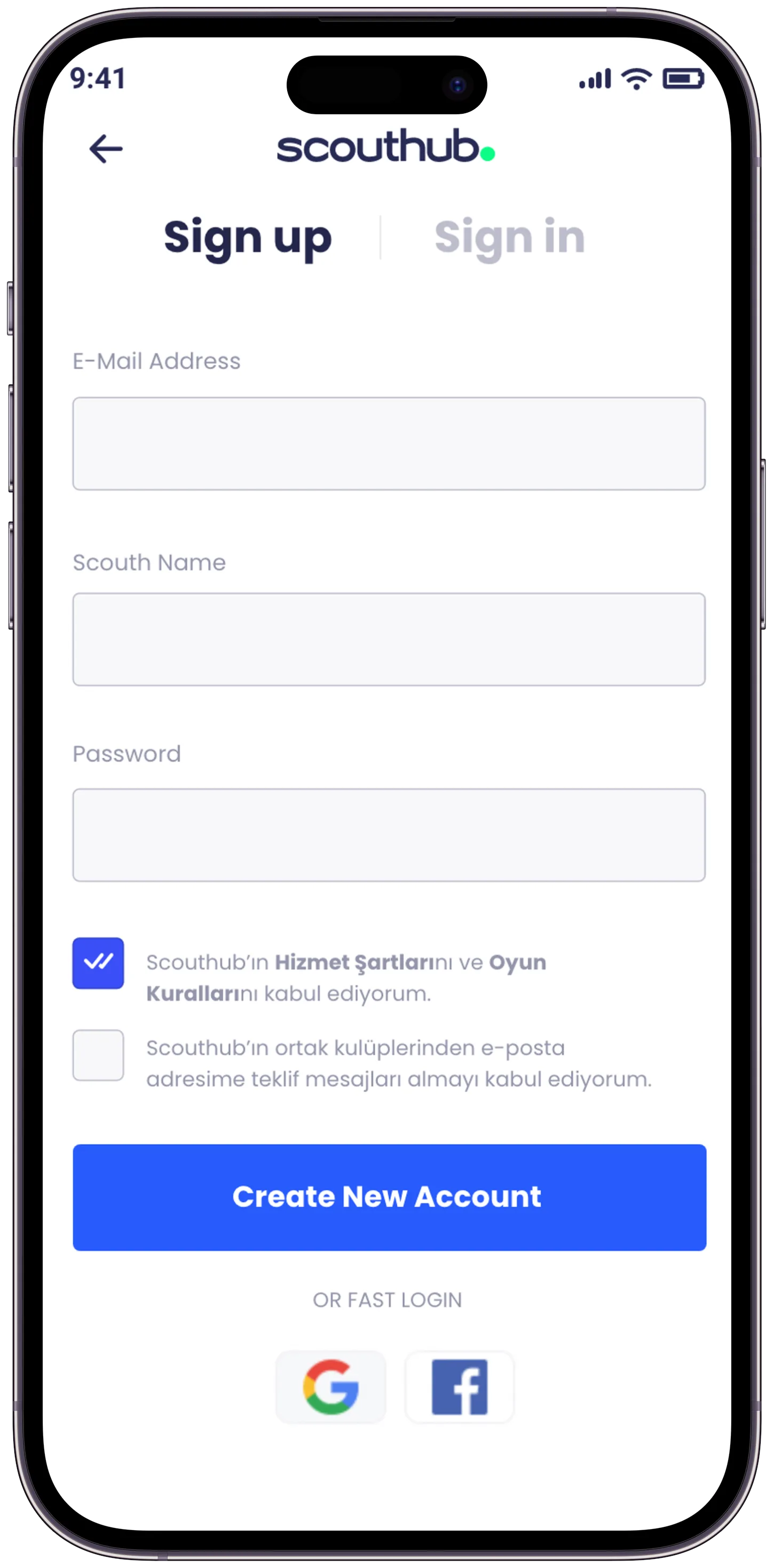 Scouthub Player App — tasarım 9