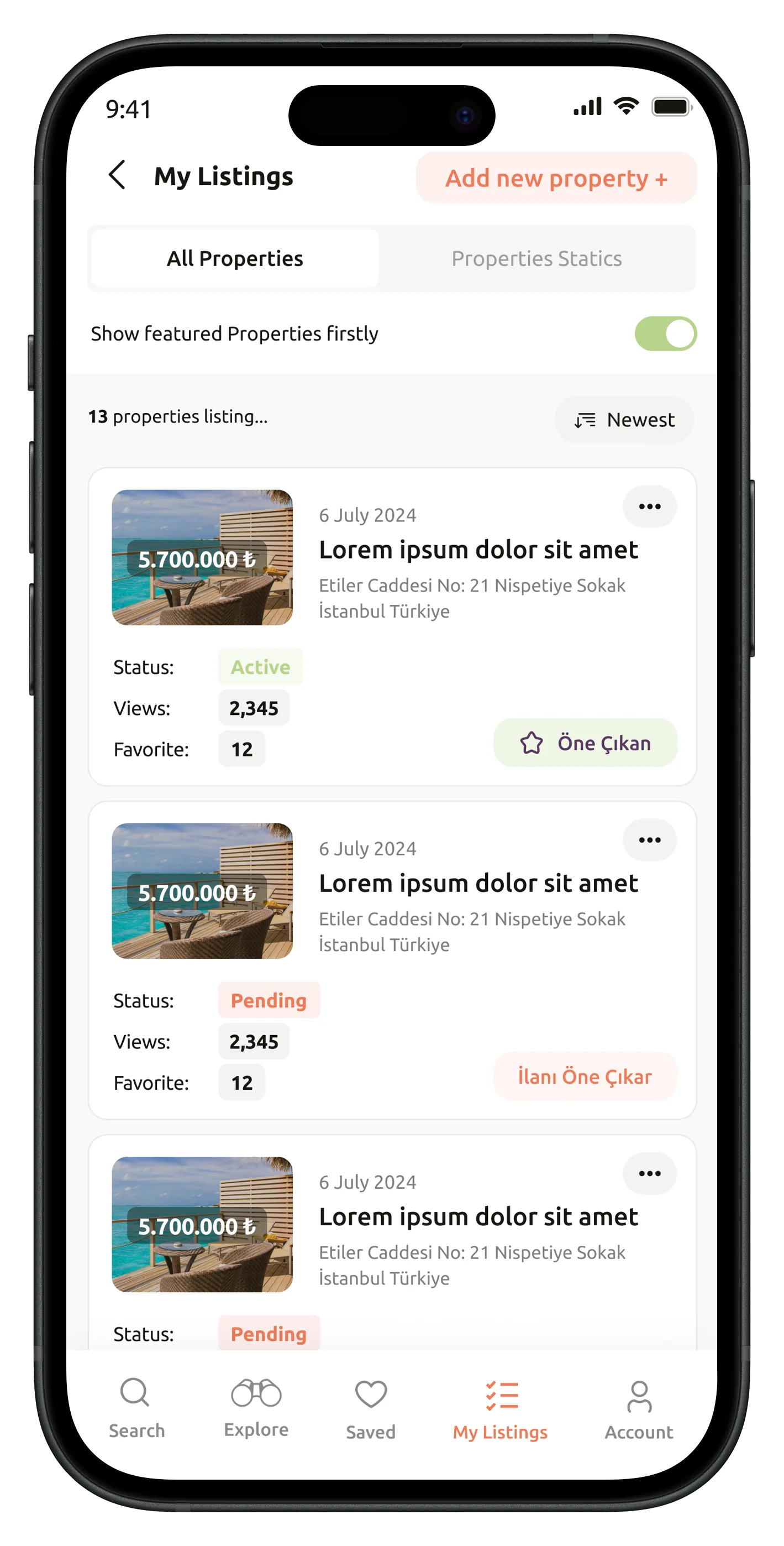 Real Estate App — tasarım 17