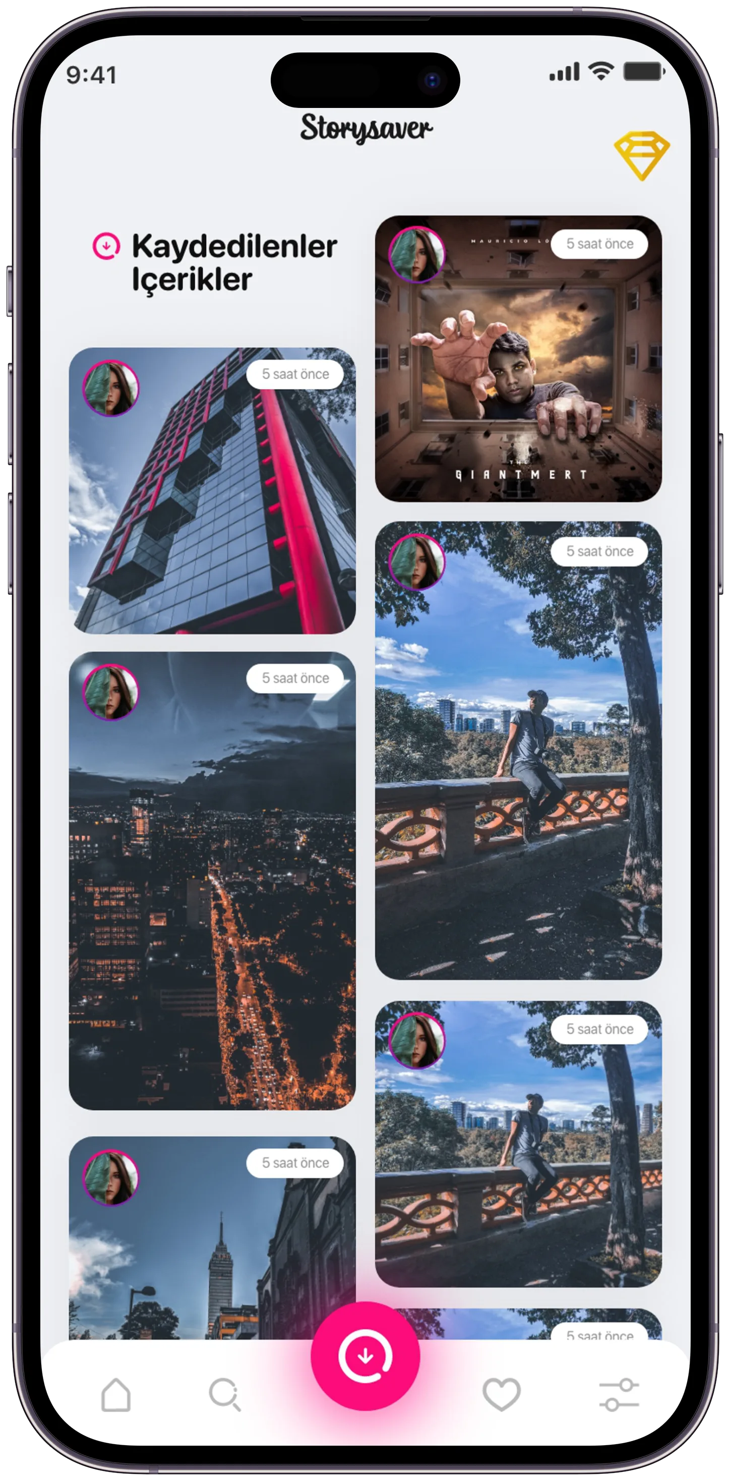 Story Saver Social App — tasarım 9