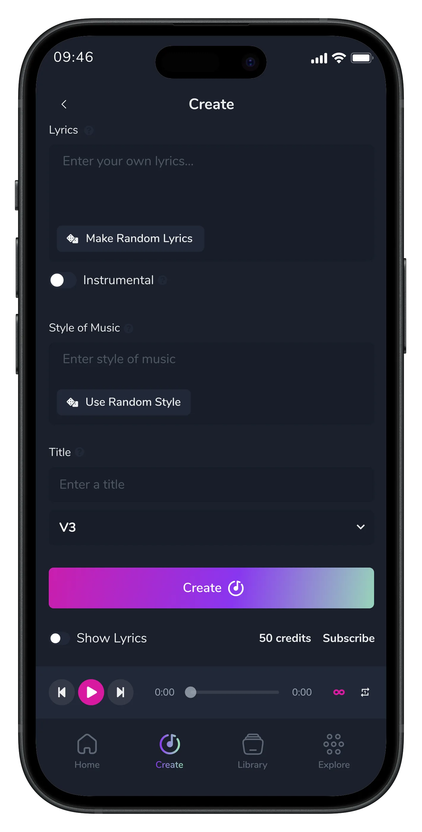 AI Create Music Mobile App — tasarım 5