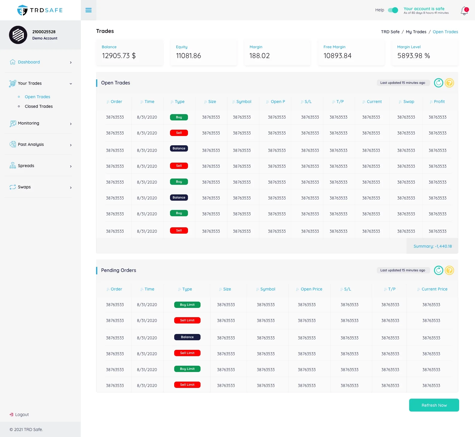 Trading Web App — tasarım 5