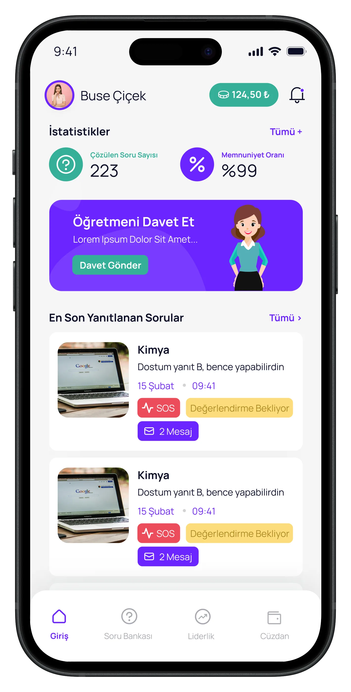 Question Based Education App — tasarım 4